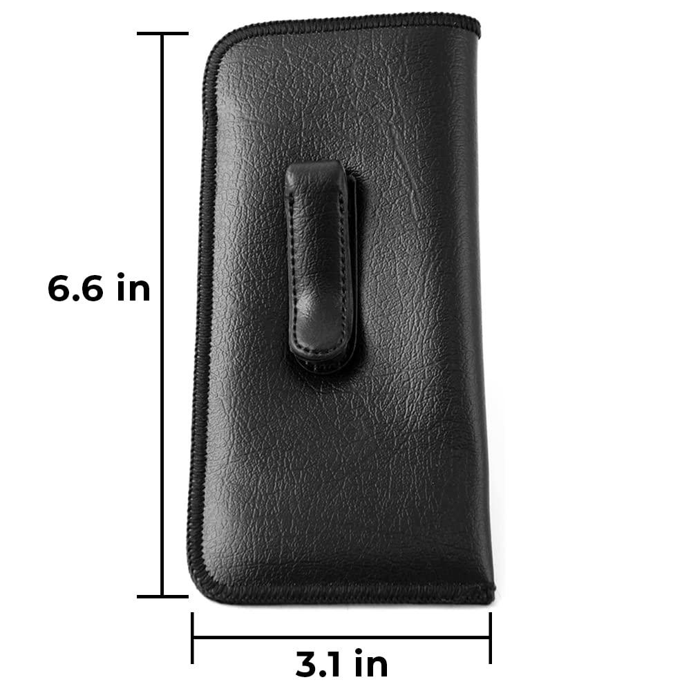 Calabria Soft Slip-In Glasses Case Pocket Belt Metal Clip Black (3 Pack) for Men/Women Synthetic Leather Felt Lining 6.5"x3"