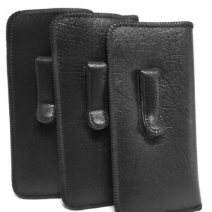 Calabria Soft Slip-In Glasses Case Pocket Belt Metal Clip Black (3 Pack) for Men/Women Synthetic Leather Felt Lining 6.5"x3"