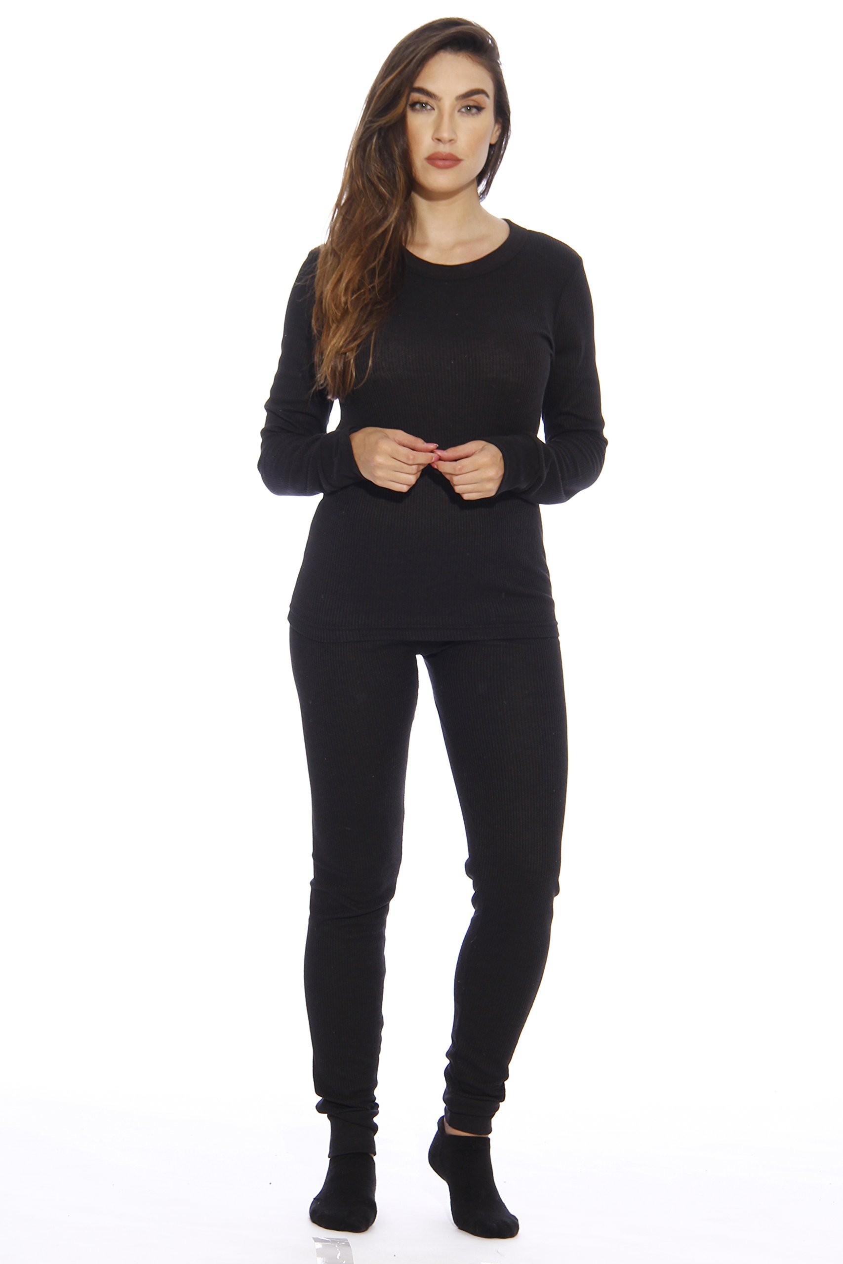 Just Love 95862-Black-M Women's Thermal Underwear Pajamas Set Base Layer Thermals