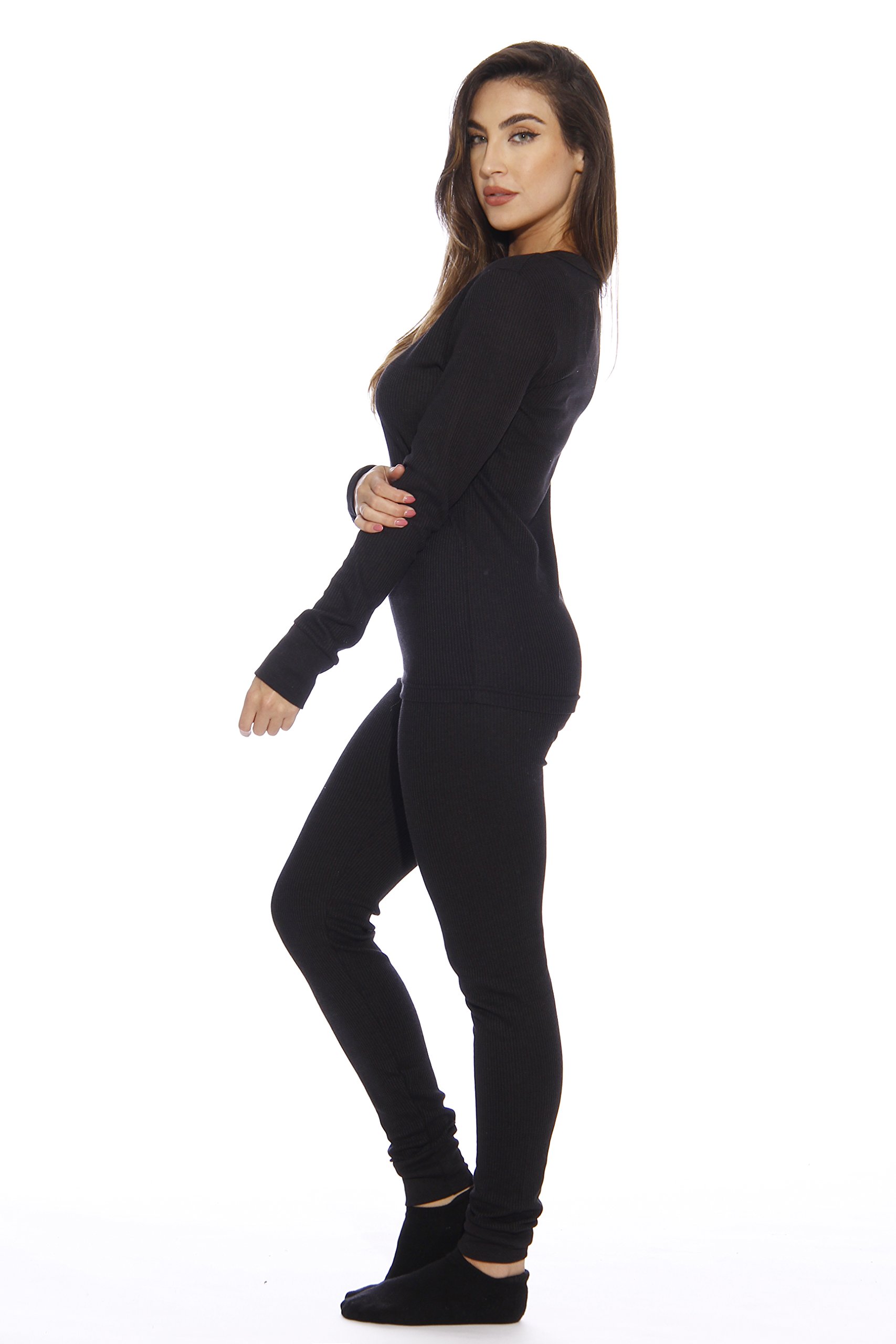 Just Love 95862-Black-M Women's Thermal Underwear Pajamas Set Base Layer Thermals