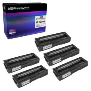 speedy inks compatible toner cartridge replacement for ricoh sp c250a (2 black, 1 cyan, 1 magenta, 1 yellow, 5-multipack) compatible with ricoh sp c250dn