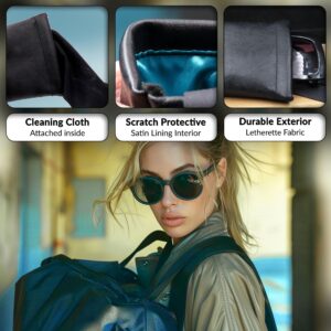 Soft Sunglasses Case Squeeze Top | XL Eyeglass case with Cleaning Cloth | Large soft Glasses Case Holder | Passport Holder Pouch | Earbud and cell Phone Storage Case (CT8 Black)