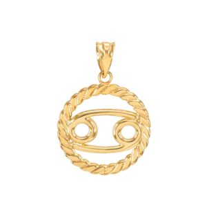 Astrology Jewelry High Polish 14k Yellow Gold Roped Circle Zodiac Sign Personalized Cancer Charm Pendant