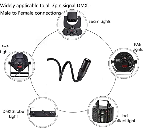 MFL. 10 ft Flexible DMX Cable 3 Pin Signal XLR Male to Female Cable Wire for Stage Lighting DJ Lights, 110 Ohms Impedance, Black, 4 Pack