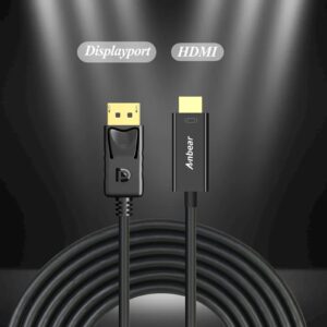 Anbear Display Port to HDMI Cable, Gold Plated Displayport to HDMI Cable 6 Feet(Male to Male) for DisplayPort Enabled Desktops and Laptops to Connect to HDMI Displays (1 Pack)