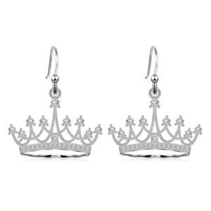 sterling silver round cubic zirconia crown dangle earrings for women queen jewelry mothers day gifts for mom valentines christmas birthday jewelry gifts for wife girlfriend