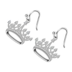 Sterling Silver Round Cubic Zirconia Crown Dangle Earrings for Women Queen Jewelry Mothers Day Gifts for Mom Valentines Christmas Birthday Jewelry Gifts for Wife Girlfriend