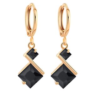 yazilind gold plated earring square shape black cubic zirconia pendant hoop dangle earrings jewelry for women