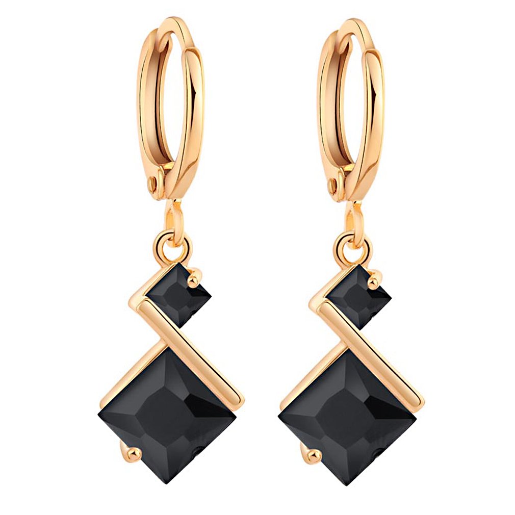 YAZILIND Gold Plated Earring Square Shape Black Cubic Zirconia Pendant Hoop Dangle Earrings Jewelry for Women