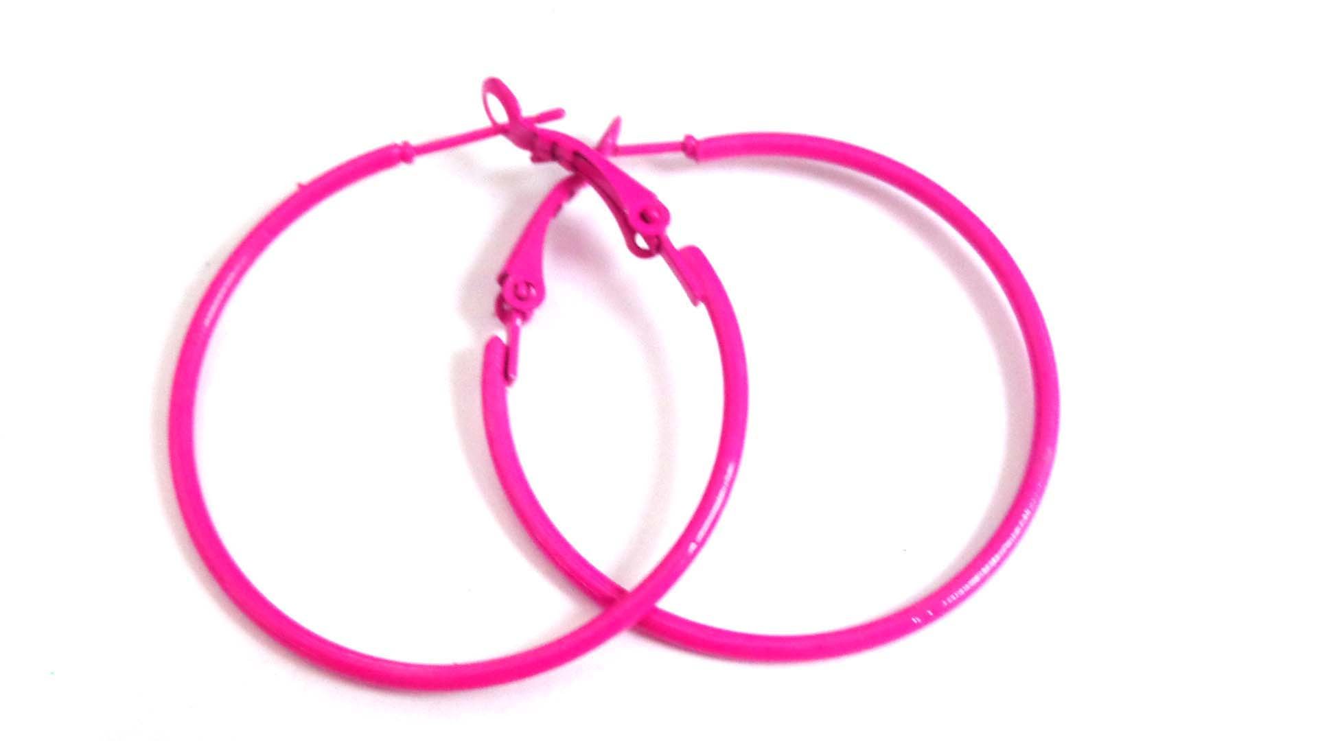 Hot Pink Hoop Earrings Simple Thin Hoop Earrings 1.5 Inch Hoop Earrings