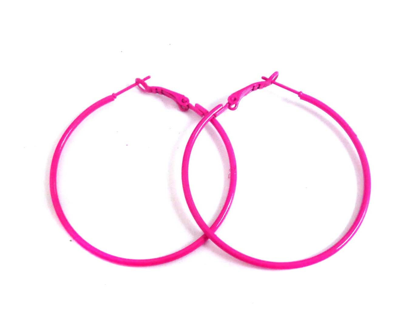 Hot Pink Hoop Earrings Simple Thin Hoop Earrings 2 Inch Hoop Earrings