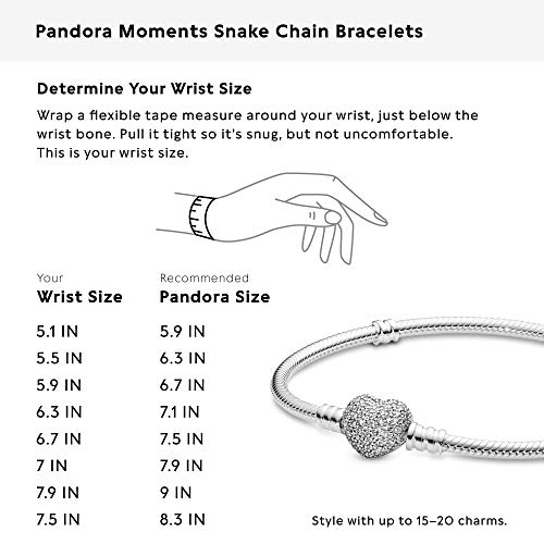 PANDORA Pavé Heart Bracelet, Sterling Silver, Clear Cubic Zirconia, 6.3 in