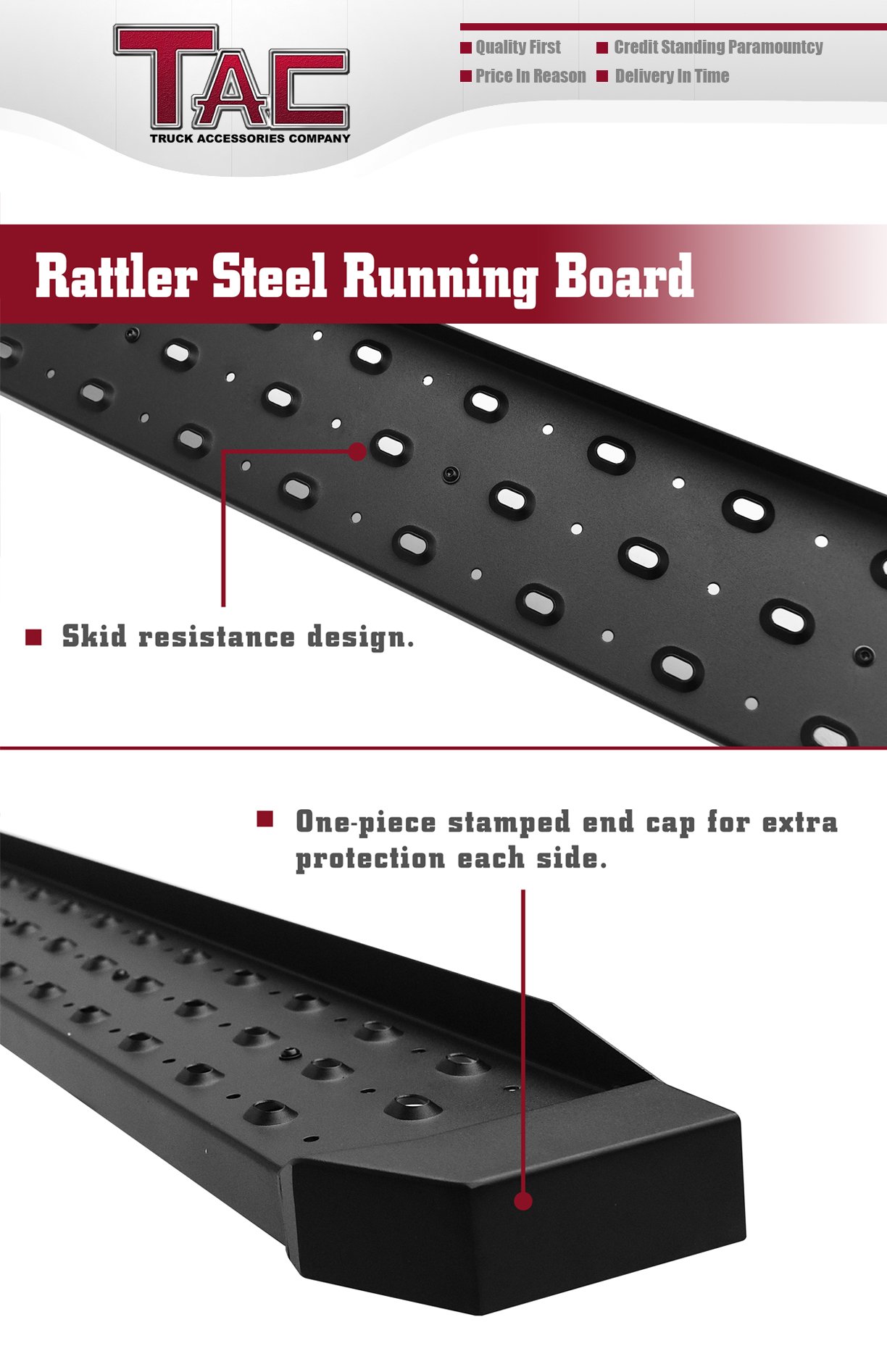 TAC 6.5” Running Boards Fit 2015-2023 Ford Transit Van (Exclude 2022-2023 E-Transit) 148" Wheel Base Full Size Utility Black Rattler Steel Side Steps Nerf Bars Step Rails Off Road Accessories 2 Pcs