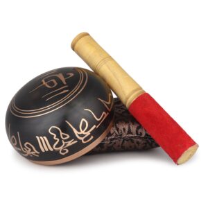 Tibetan Singing Bowl - 4 inch, Black Singing Bowl Set with Beater and Singing Bowl Cushion for Meditation and Yoga