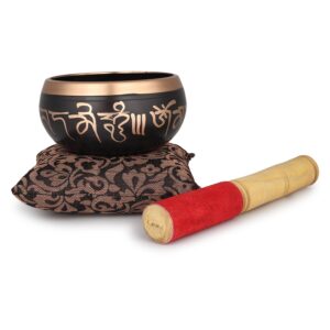 Tibetan Singing Bowl - 4 inch, Black Singing Bowl Set with Beater and Singing Bowl Cushion for Meditation and Yoga