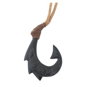 hawaiian heirloom jewelry black hand carved design fish hook necklace