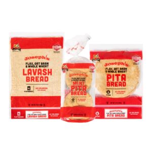 Joseph's Combo Value Pack, Flax, Oat Bran & Whole Wheat, Low Carb Pita Bread, Lavash Bread, and MINI Pita, Fresh Baked (1 Pack Each, 3 Packages Total)