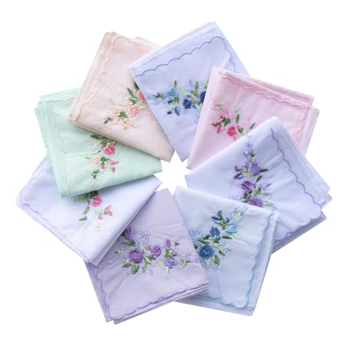 La closure Vintage Floral Cotton Embroidered Ladies Handkerchiefs 6PCS