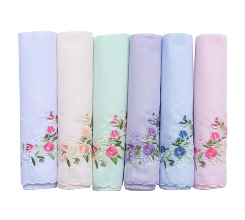 La closure Vintage Floral Cotton Embroidered Ladies Handkerchiefs 6PCS