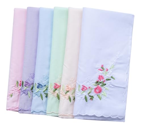 La closure Vintage Floral Cotton Embroidered Ladies Handkerchiefs 6PCS