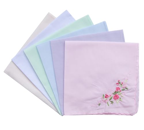 La closure Vintage Floral Cotton Embroidered Ladies Handkerchiefs 6PCS