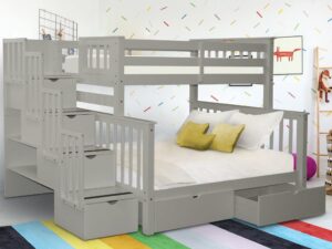 bedz king stairway bunk beds twin over full with 4 drawers in the steps and 2 under bed drawers, gray