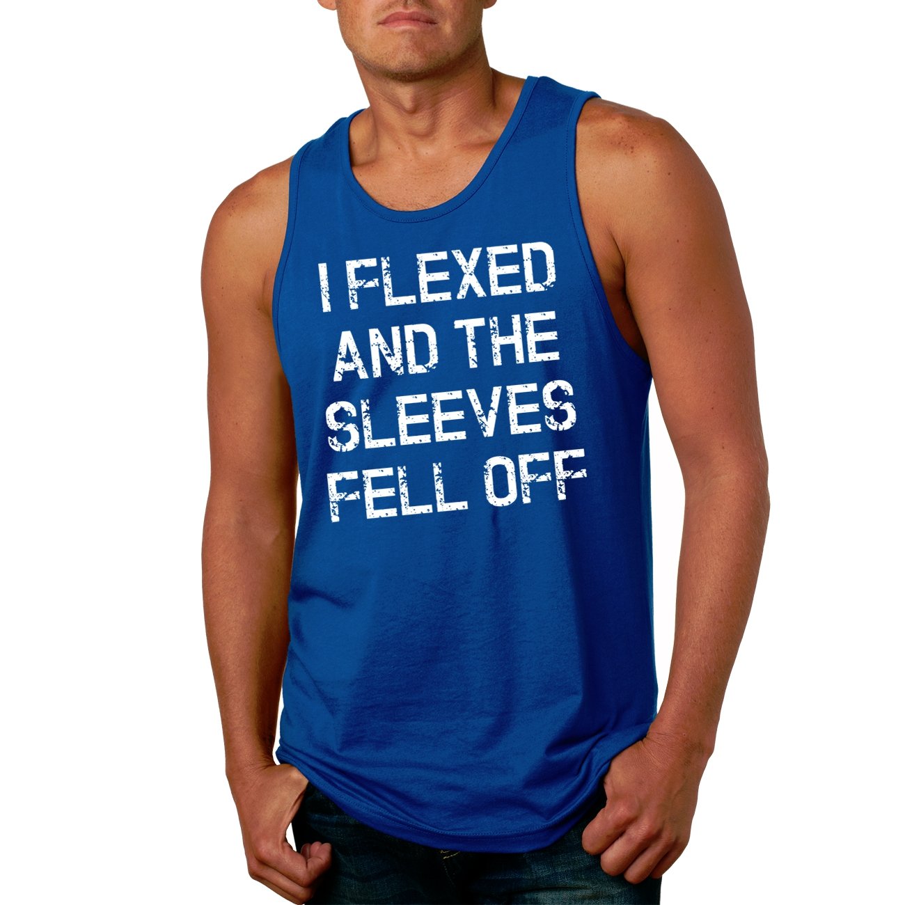 Crazy Dog Mens I Flexed and The Sleeves Fell Off Tank Top Funny Gym Workout Tee Hilarious Sleeveless Muscle Shirt for Guys at The Gym Royal XXL