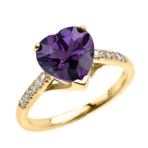 dainty 14k yellow gold solitaire heart amethyst and diamond engagement proposal ring (size 11)