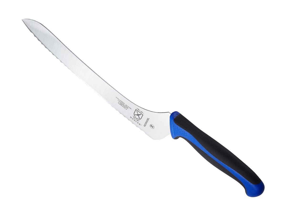 Mercer Culinary Millennia Colors 9-Inch Offset Wavy Edge Bread Knife, Blue