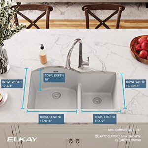 Elkay Quartz Classic ELGHU3322RWH0 White Offset 60/40 Double Bowl Undermount Sink with Aqua Divide