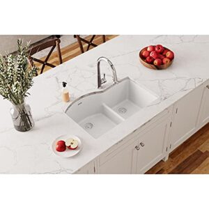 Elkay Quartz Classic ELGHU3322RWH0 White Offset 60/40 Double Bowl Undermount Sink with Aqua Divide