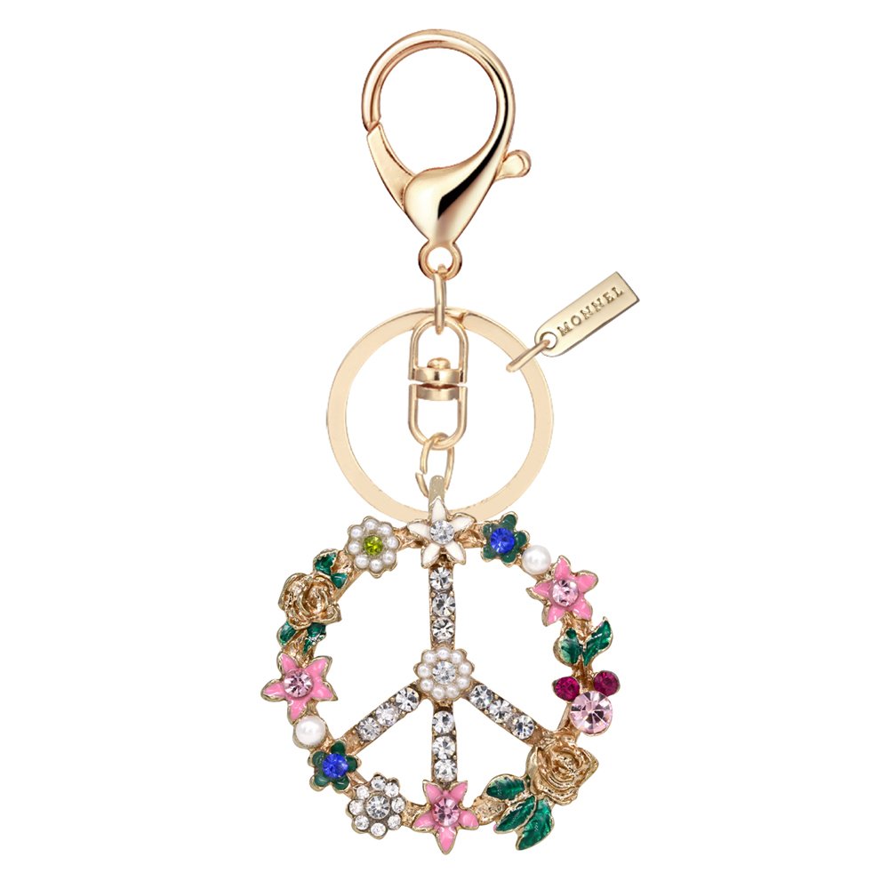 MONNEL Bling Crystal Flower Peace Sign Key Ring Creative Packaging MZ843-1