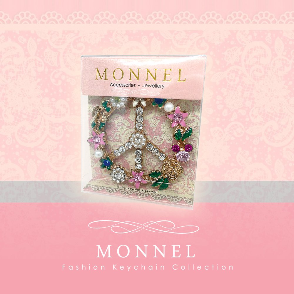 MONNEL Bling Crystal Flower Peace Sign Key Ring Creative Packaging MZ843-1