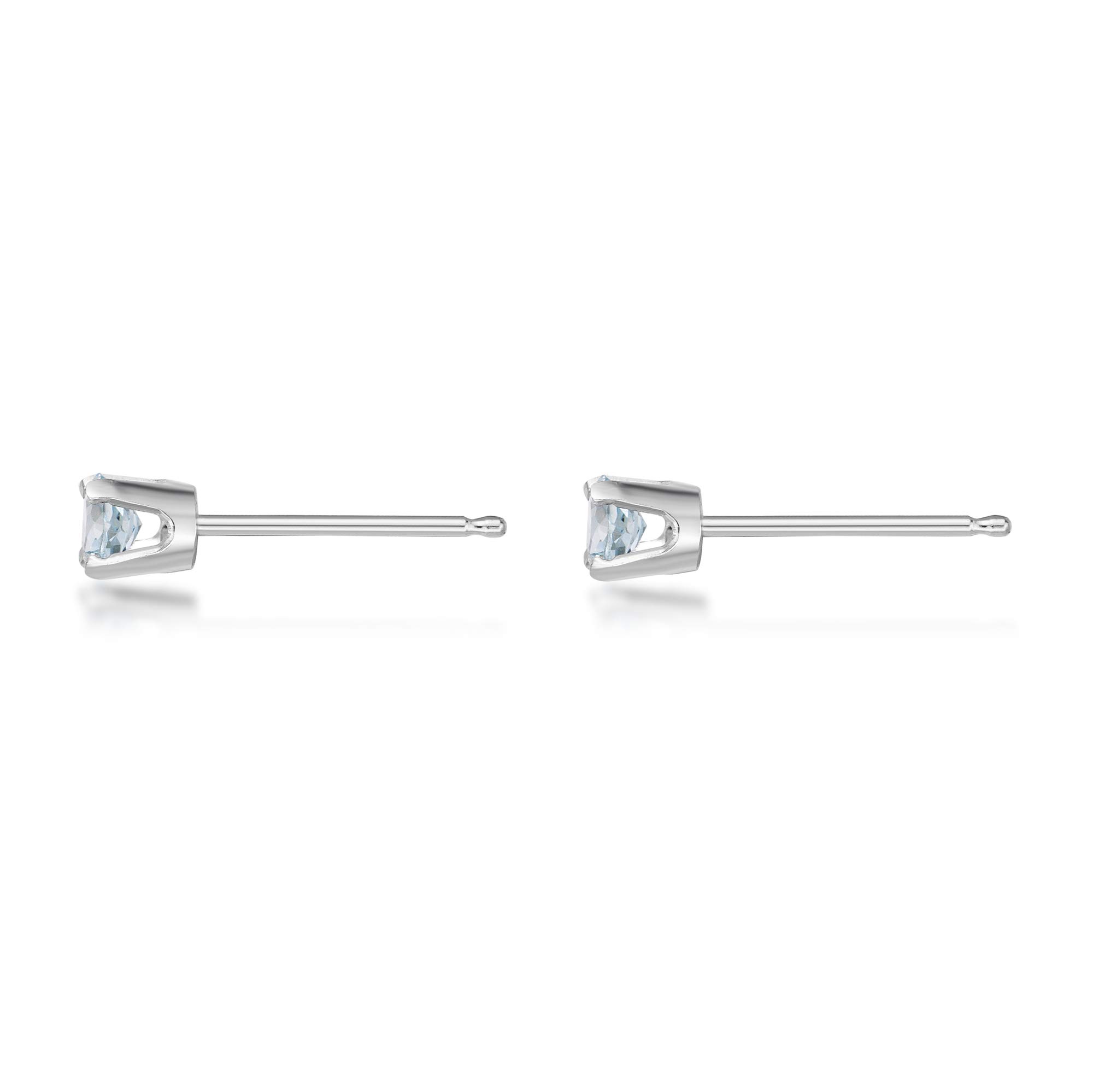 1/10 Carat Blue Aquamarine Round Stud Earrings for Women I 14k White Gold Earrings I 3mm March Birthstone 4-Prong Setting I Push Back Studs by Lavari Jewelers