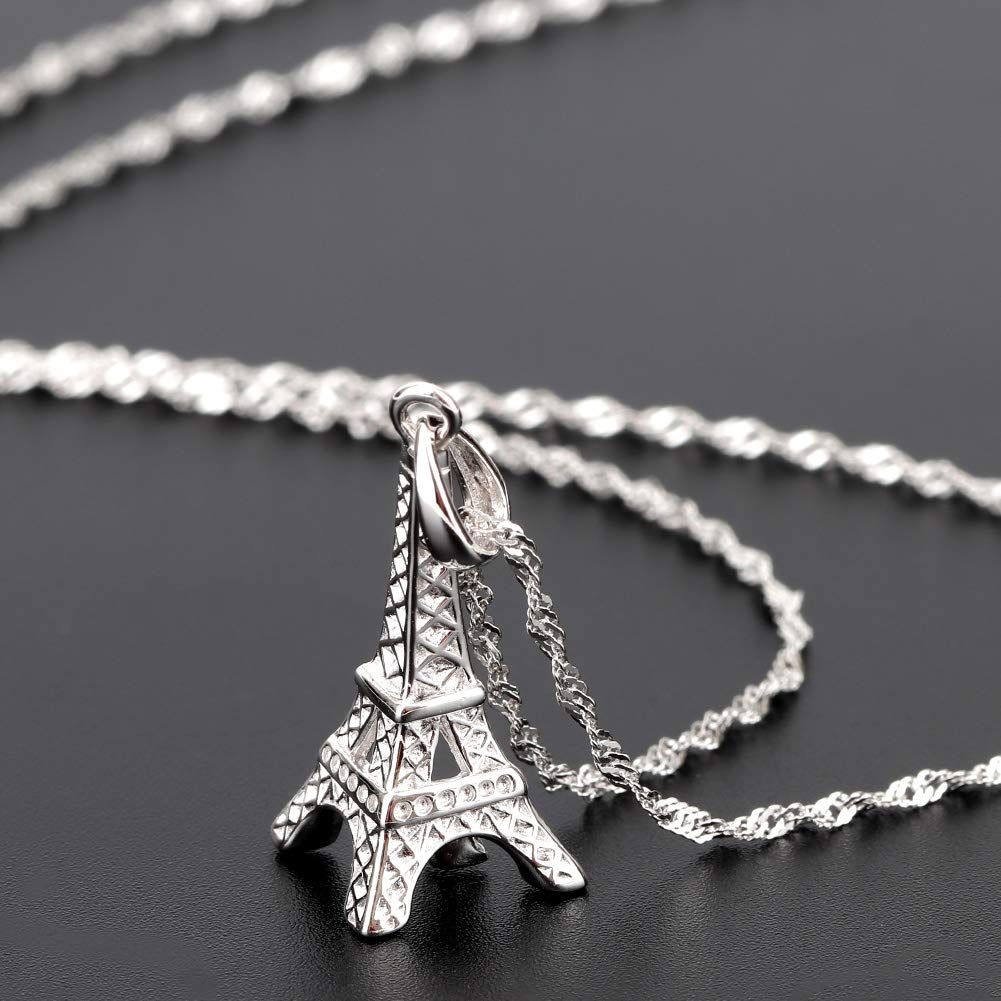 Gemschest Sterling Silver Eiffel Tower Pendant Necklace Paris Jewelry for Mom Women with 18" Silver Chain