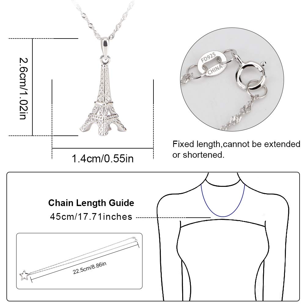 Gemschest Sterling Silver Eiffel Tower Pendant Necklace Paris Jewelry for Mom Women with 18" Silver Chain