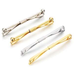 anotherkiss men's silver tone and gold tone tie collar bar pin set - 4 pcs