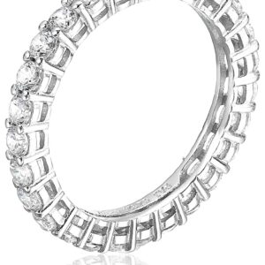 MORGAN & PAIGE Platinum Plated Sterling Silver Round Cubic Zirconia Eternity Band Ring (2.5mm), Size 9