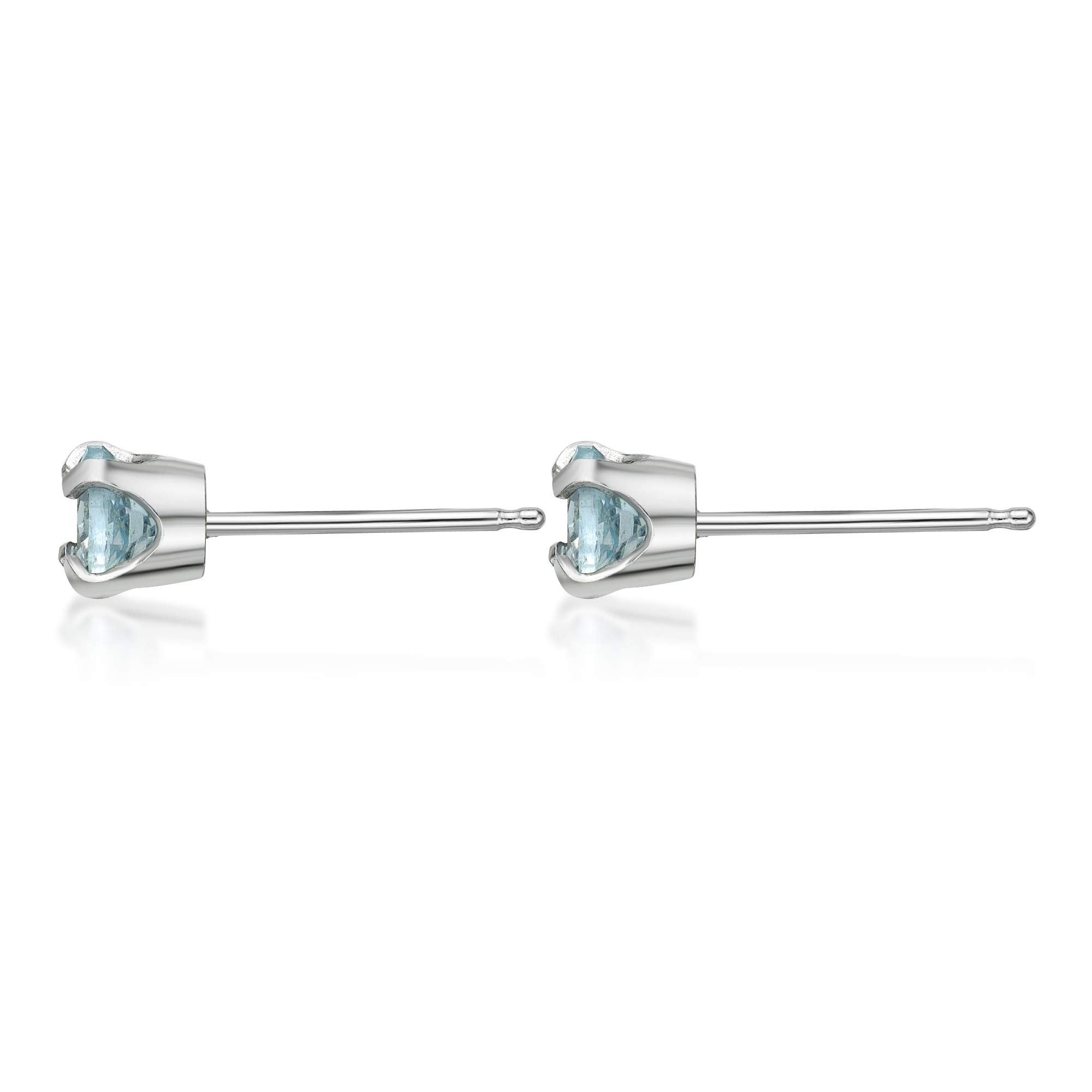 0.50 Carat Aquamarine Round Stud Earrings for Women in 14k White Gold 4 mm Birthstone Post with Friction Back I Push Back Studs by Lavari Jewelers