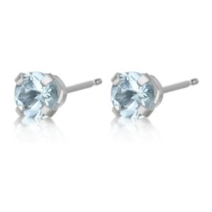 0.50 Carat Aquamarine Round Stud Earrings for Women in 14k White Gold 4 mm Birthstone Post with Friction Back I Push Back Studs by Lavari Jewelers