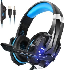 kotion each g9000 over ear gaming headphones with mic and led (black/blue) compatible with pc, ipad, iphone, tablets, mobile phones