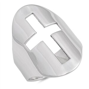 large wide cutout cross christian ring new .925 sterling silver band size 12