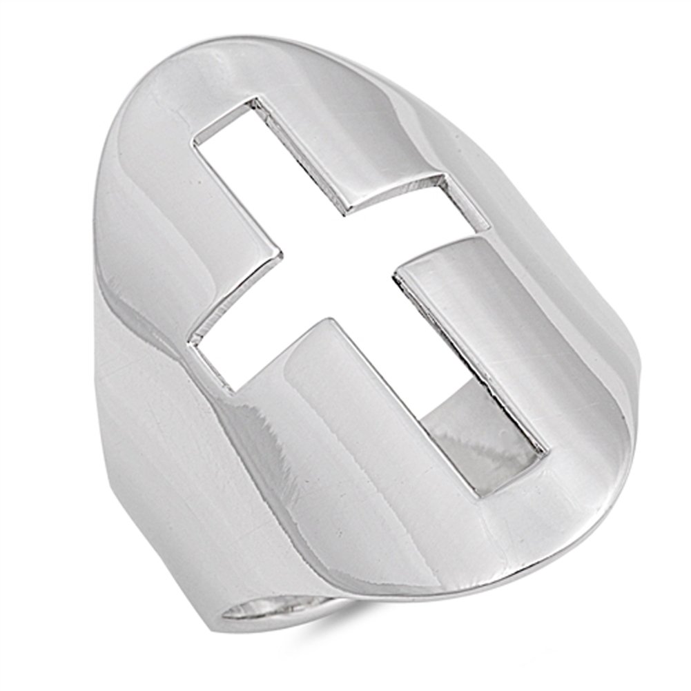 Large Wide Cutout Cross Christian Ring New .925 Sterling Silver Band Size 12