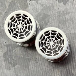 Lobal Domination PAIR of Spider Web Screw Fit Steel Tunnels Spiderweb Ear Plugs - 2g thru 1" (2g (6mm))