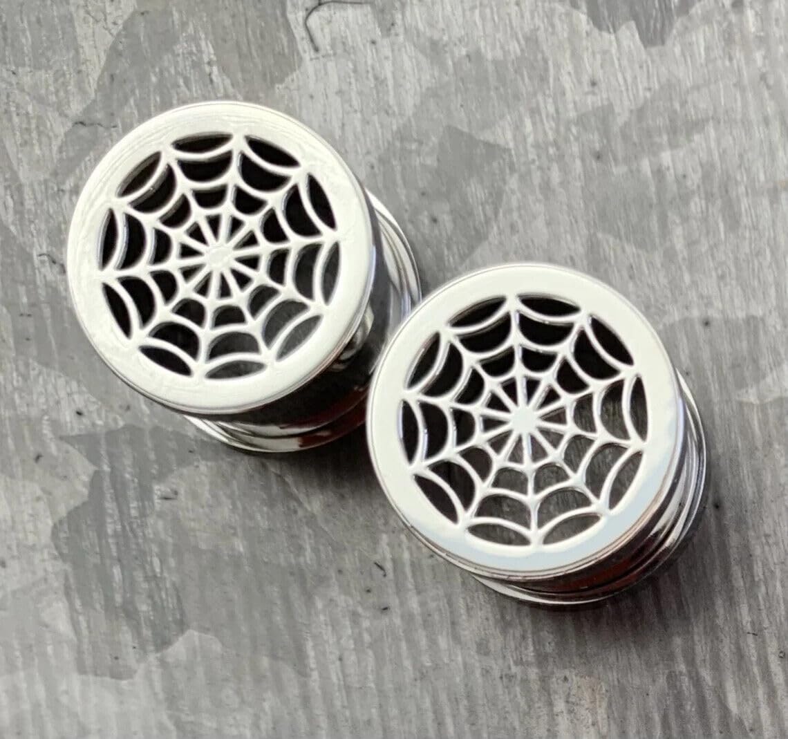 Lobal Domination PAIR of Spider Web Screw Fit Steel Tunnels Spiderweb Ear Plugs - 2g thru 1" (2g (6mm))