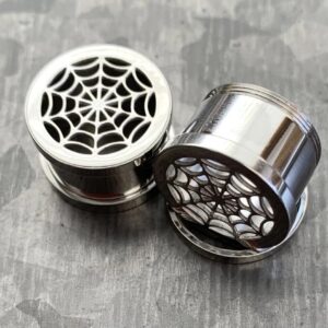 Lobal Domination PAIR of Spider Web Screw Fit Steel Tunnels Spiderweb Ear Plugs - 2g thru 1" (2g (6mm))