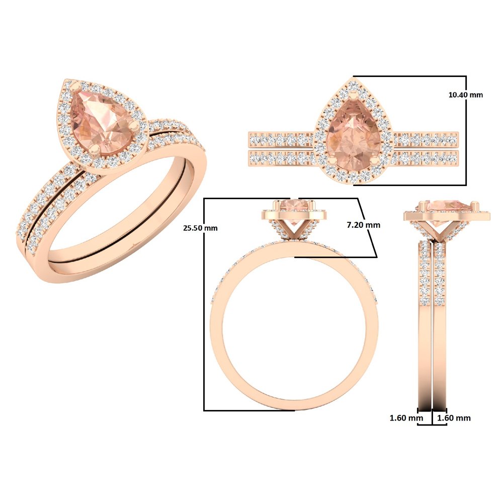 Dazzlingrock Collection 10K 7X5 MM Pear Morganite & Round Diamond Ladies Bridal Teardrop Engagement Ring Set, Rose Gold, Size 8.5