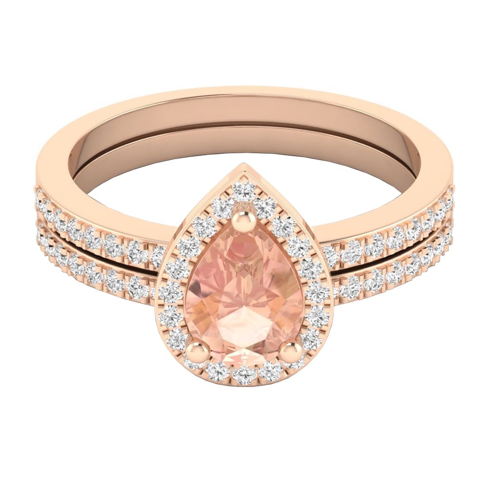 Dazzlingrock Collection 10K 7X5 MM Pear Morganite & Round Diamond Ladies Bridal Teardrop Engagement Ring Set, Rose Gold, Size 8.5