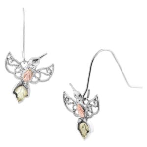 Sterling Silver Hummingbird Earrings, 12k Green and Rose Black Hills Gold for Women