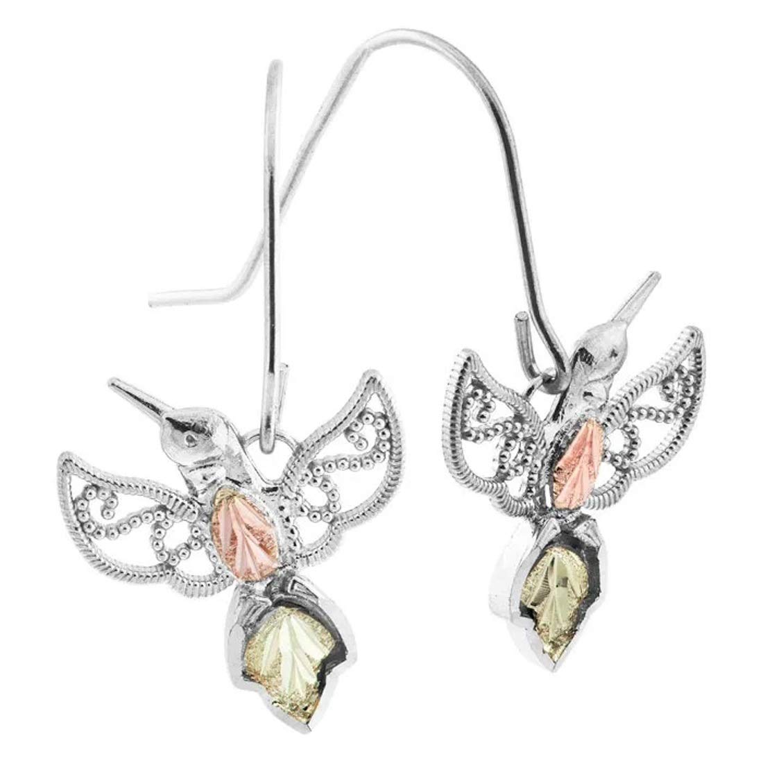 Sterling Silver Hummingbird Earrings, 12k Green and Rose Black Hills Gold for Women